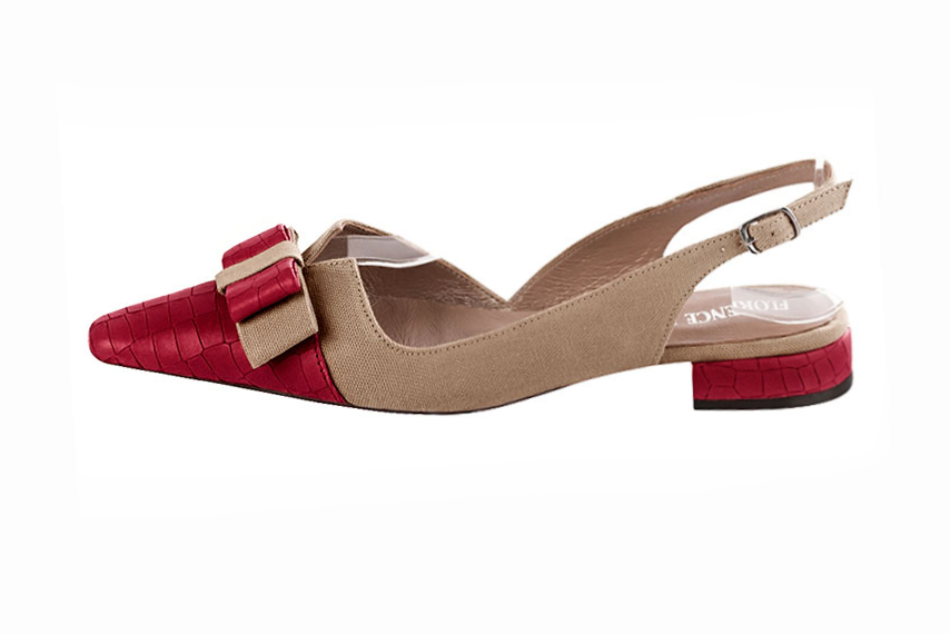 French elegance and refinement for these cardinal red and tan beige dress slingback shoes, with a knot, 
                available in many subtle leather and colour combinations. The pretty French spirit of this beautiful pump will accompany your steps nicely and comfortably.
To be personalized or not, with your materials and colors.  
                Matching clutches for parties, ceremonies and weddings.   
                You can customize these shoes to perfectly match your tastes or needs, and have a unique model.  
                Choice of leathers, colours, knots and heels. 
                Wide range of materials and shades carefully chosen.  
                Rich collection of flat, low, mid and high heels.  
                Small and large shoe sizes - Florence KOOIJMAN